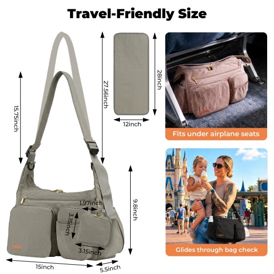 2-in-1 Puffy Diaper Bag, Crossbody Stroller Caddy & Mom Purse, 13L Lightweight Travel Duffle Bag for Baby, Work Commute, Gym, Labor Delivery (Black)