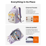 Lightweight Casual Backpack for Women, School Backpack for Teen Girls & Boys, Water-repellent Taslon Fabric, Stylish Daypack for College Travel Everyday Use, Fits 14" Laptop, Purple & Beige