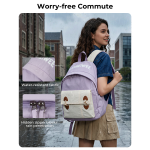 Lightweight Casual Backpack for Women, School Backpack for Teen Girls & Boys, Water-repellent Taslon Fabric, Stylish Daypack for College Travel Everyday Use, Fits 14" Laptop, Purple & Beige