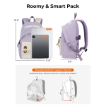 Lightweight Casual Backpack for Women, School Backpack for Teen Girls & Boys, Water-repellent Taslon Fabric, Stylish Daypack for College Travel Everyday Use, Fits 14" Laptop, Purple & Beige