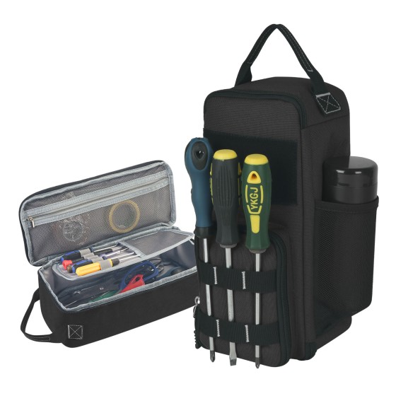 12.6" Heavy Duty Small Tool Bag Pouch for Men with Multiple Pockets,Black 1680D,Zipper,Portable Handle,Ideal for EDC,Motorcycles,Electricians;Stores Screwdrivers,Wrenches,Multimeters and Other Tools
