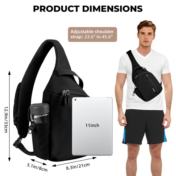 Crossbody Sling Bag, Chest Bag with RFID Blocking & Adjustable Stabilizer Strap, Lightweight Shoulder Bag, Water-Resistant Compact EDC Bag for Travel, Hiking, Outdoor