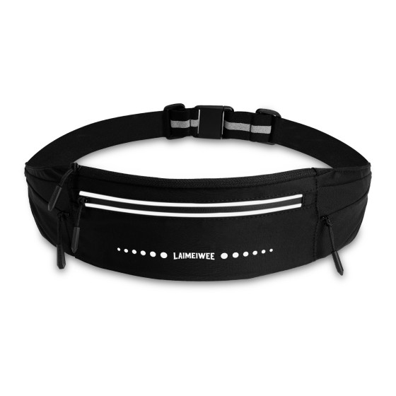 LAIMEIWEE Lightweight Running Belt，Water-Resistant Waist Pack for Women&Men, 4-Zone Organization, Reflective strips Design for Marathon Training, Jogging, Hiking, Commuting